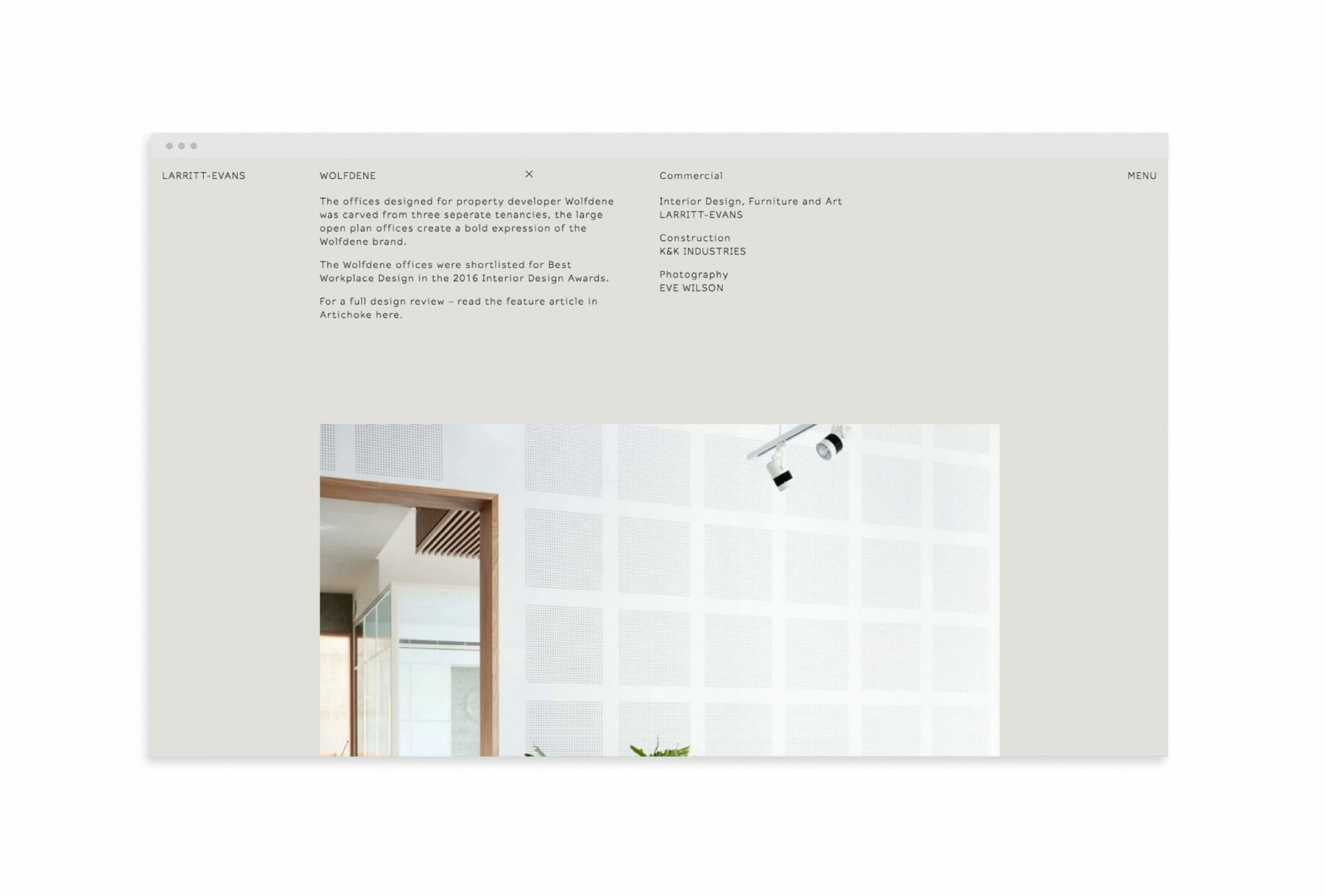 A restrained brand identity and website design for boutique interior design studio Larritt-Evans.