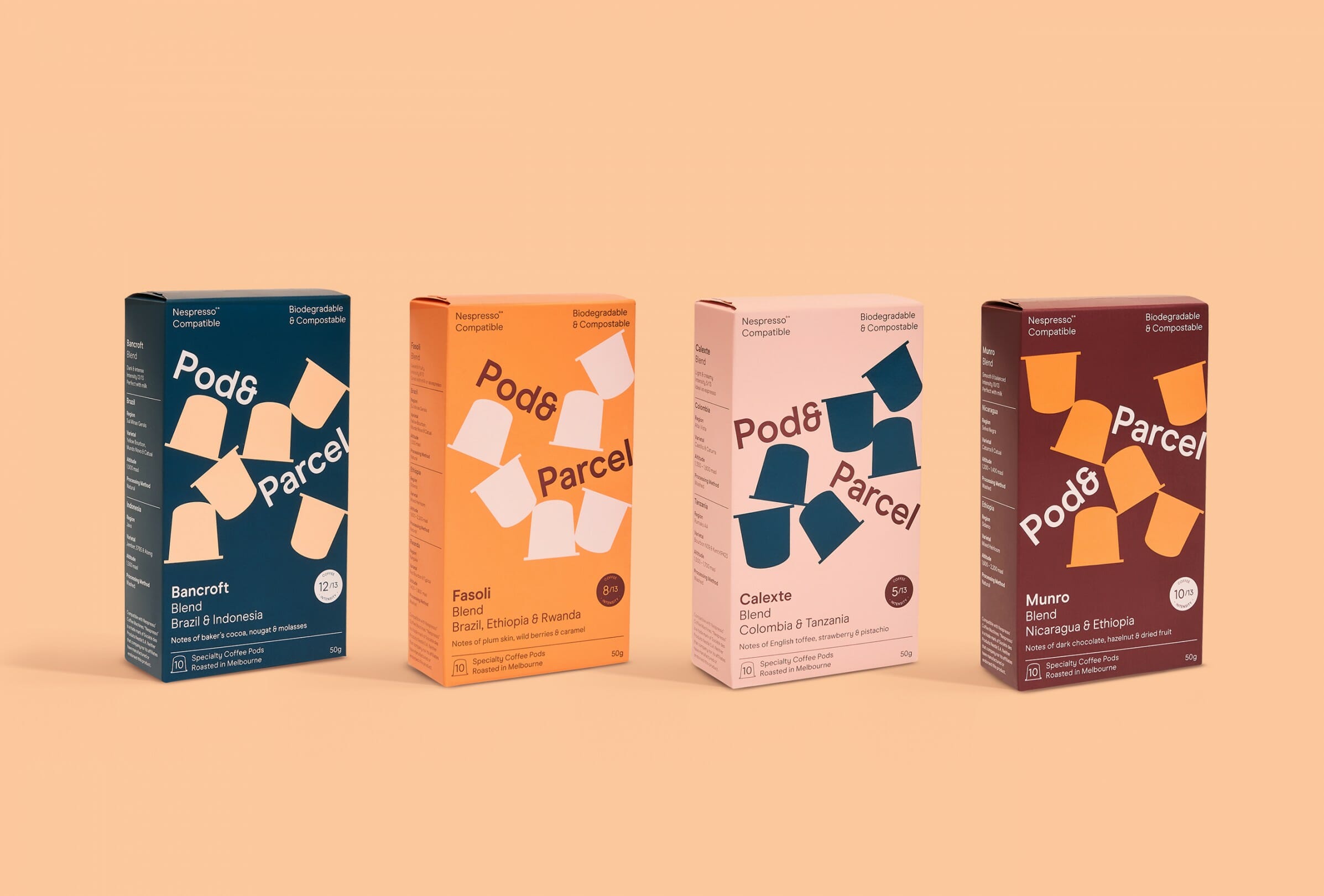 Brand Identity and Packaging Design for Pod & Parcel Biodegradable Coffee Pods