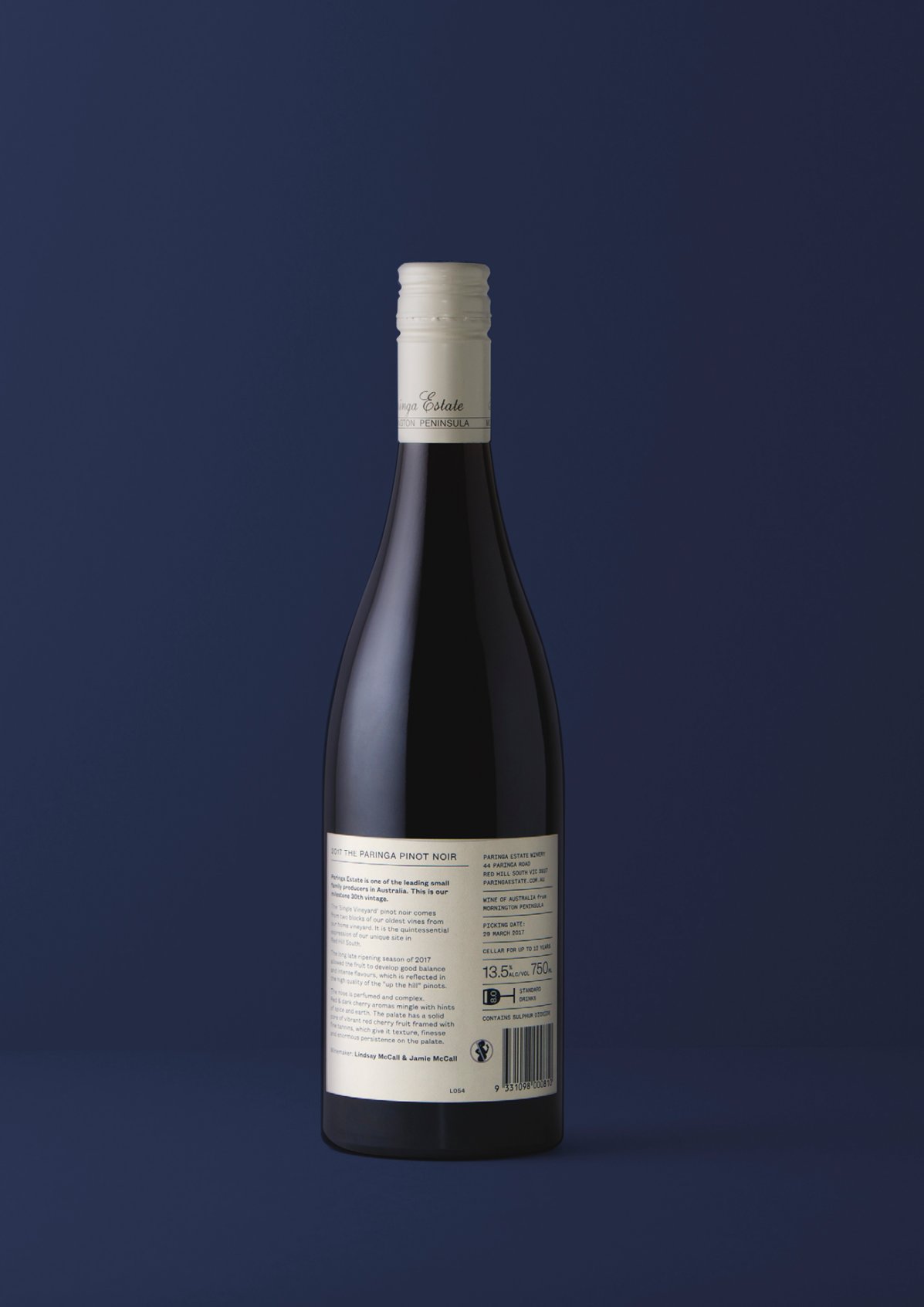 New wine label design for iconic Mornington Peninsula wine brand Paringa Estate.
